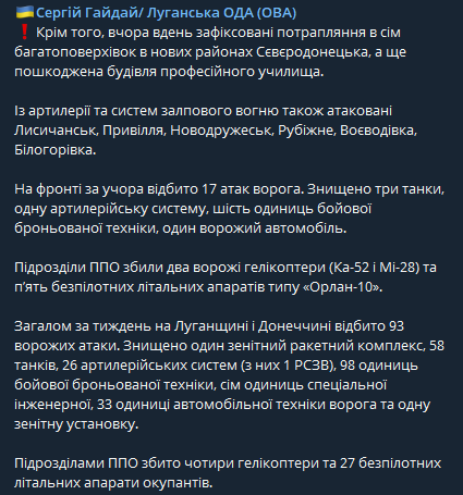Луганская область - Гайдай рассказал о ситуации в Северодонецке
