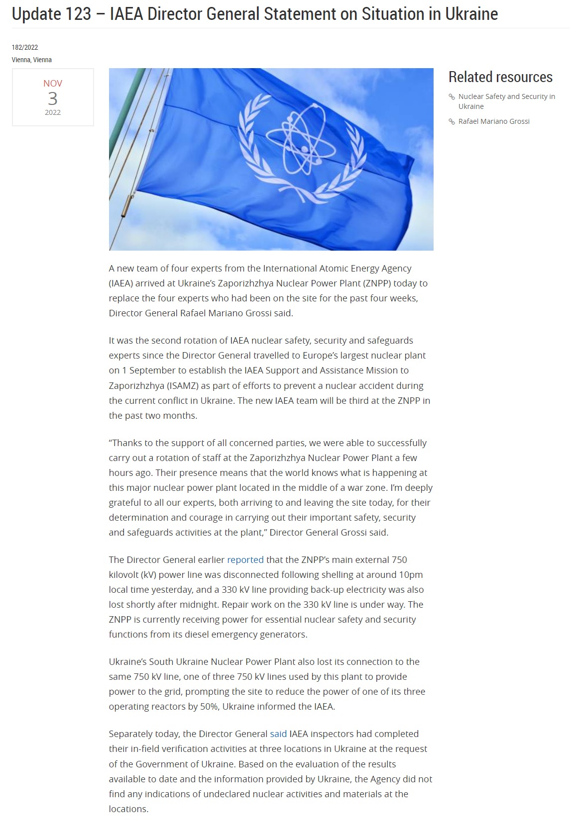 Скриншот с сайта МАГАТЭ