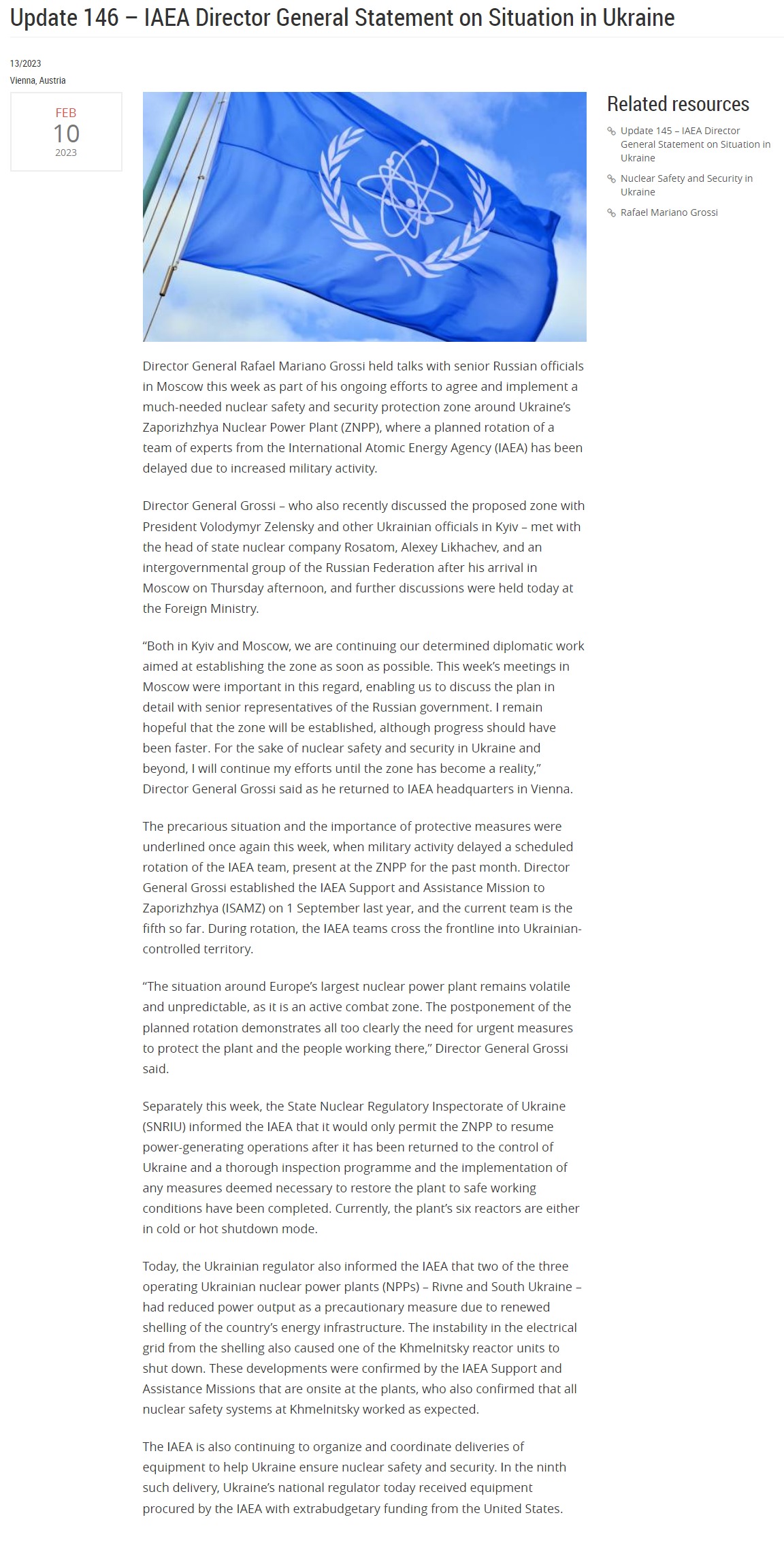 Скриншот с сайта МАГАТЭ