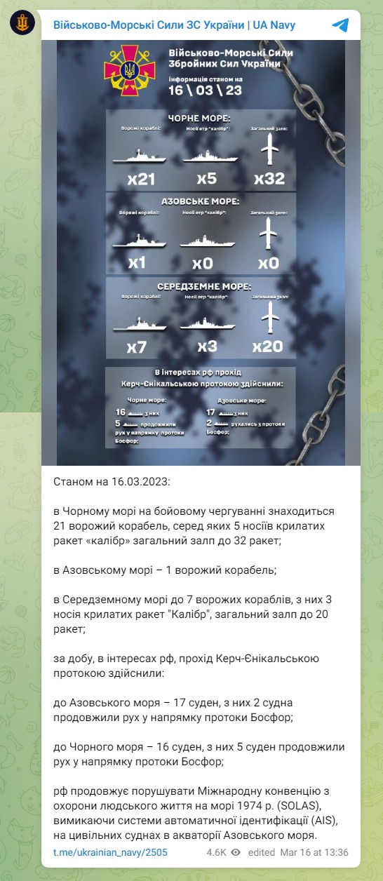 Скриншот из Телеграм ВМС ВСУ