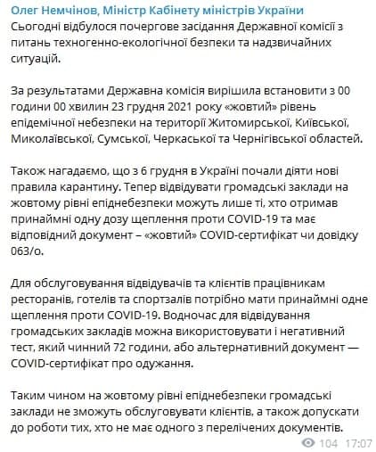Шесть областей Украины переходят в желтую зону