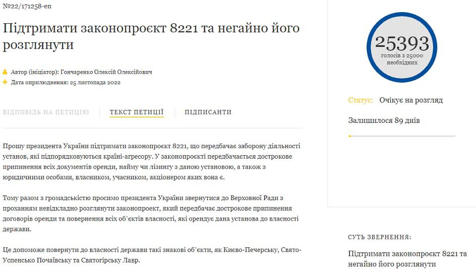 Петиция о запрете УПЦ набрала 25 тысяч голосов