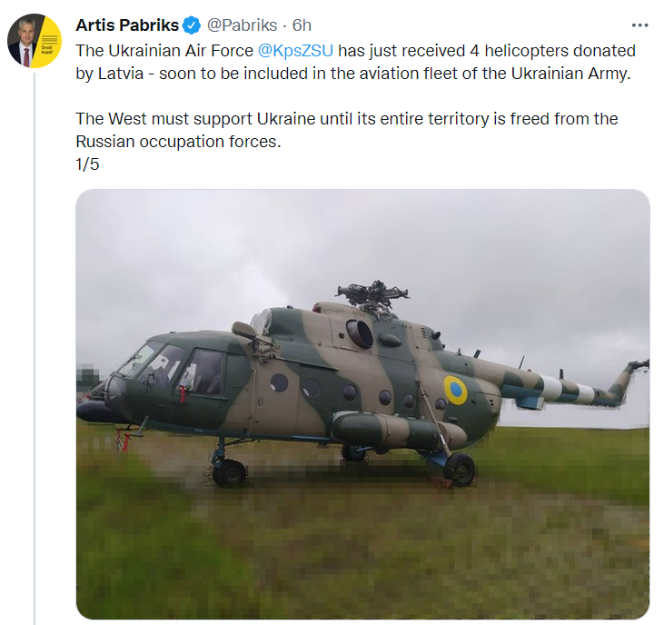 Латвия передала Украине четыре вертолета