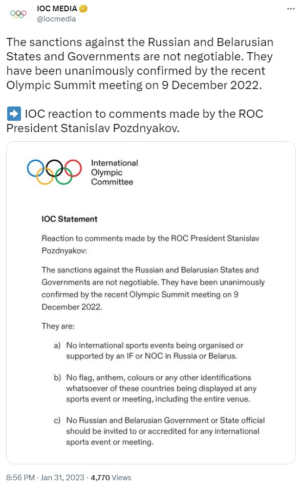 Скриншот из Твиттера МОК