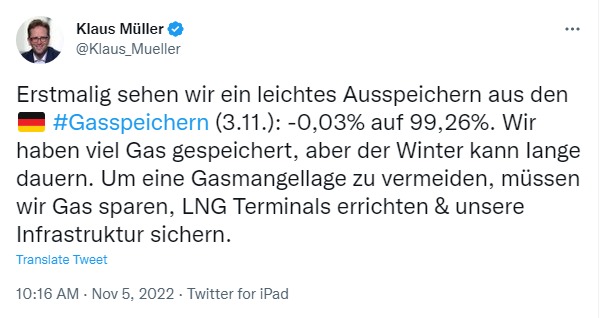 Скриншот из Твиттера Клауса Мюллера