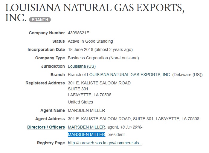 Завод СПГ в США покупали под договоренности с Украиной. Скриншот: OpenCorporates