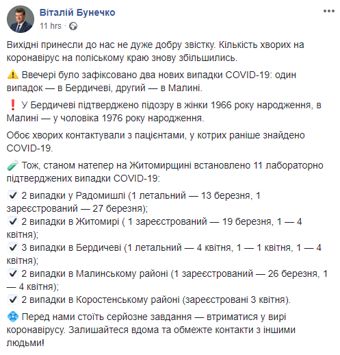 Скриншот: Виталий Бунечко в Фейсбуке